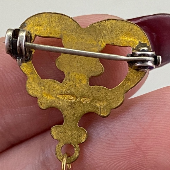 💛 Vintage Gold Filled Heart Brooch with CZ Star Pendant - Picture 4 of 5
